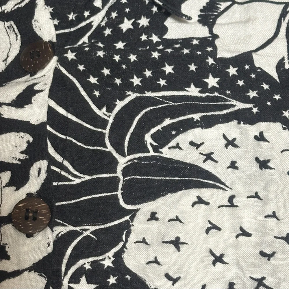 Farm Rio for Anthropologie Button Down Print Black White Surf Shirt Size Small - Picture 8 of 13